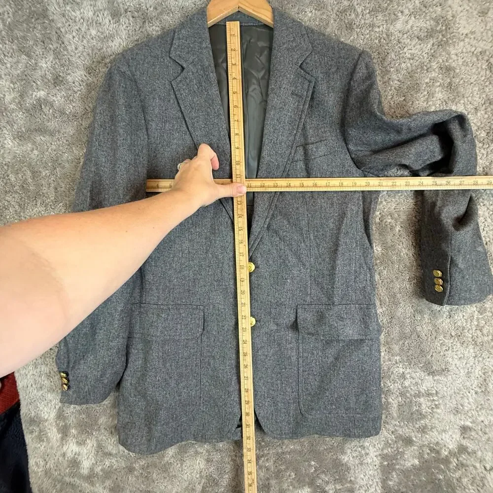 Stanley Blacker Jordan Marsh Gray Wool Blazer Sport Coat Jacket Gold Buttons